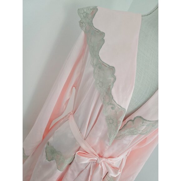 Victoria's Secret Vintage Pink Satin Lace Gold Label 79s 80s Kimono Long Robe M - Picture 9 of 13